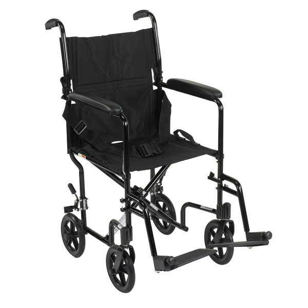 Lightweight Transport Wheelchair - 17 Inch Black - Click Image to Close
